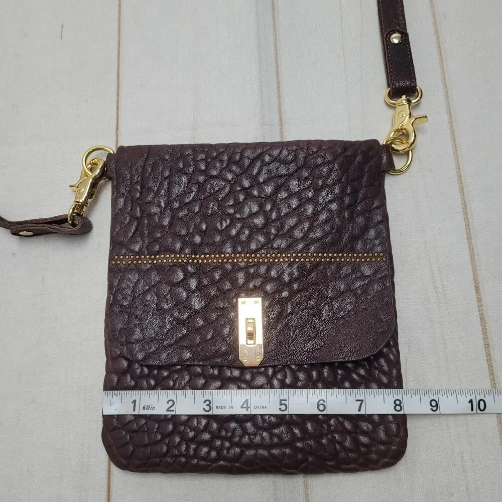 Quyenn Gia brown leather crossbody bag luxury minimalist flap gold studded LA